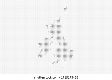 Pixel mapa de puntos del Reino Unido en gris. Imagen del vector EPS10.