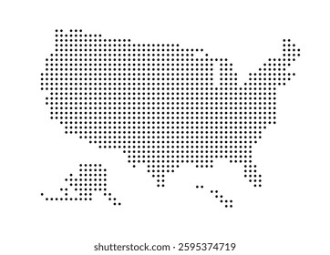 Pixel dotted map of United States of America in a white background
