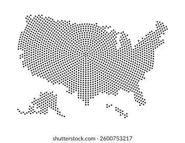 Pixel dotted map of United States of America in a white background