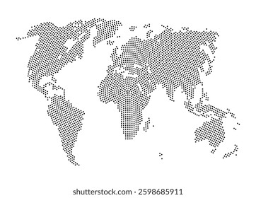 Pixel dotted map of World map in a white background