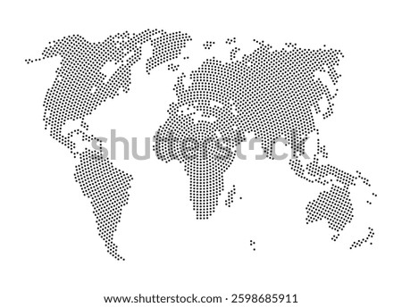 Pixel dotted map of World map in a white background