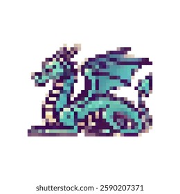 Pixel dragon icon. Dragon logo in pixel style 80s, 90s. Mythical creature dragon pixel for games, websites, animations. 8bit snake icon. Vector vintage dragon icon.