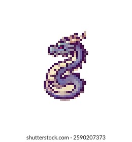 Pixel dragon icon. Dragon logo in pixel style 80s, 90s. Mythical creature dragon pixel for games, websites, animations. 8bit snake icon. Vector vintage dragon icon.