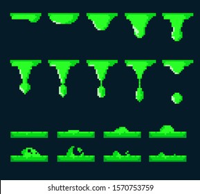 Pixel Drops. Toxic liquid. Game icons set. Animation frame. Process steps, Video fire.