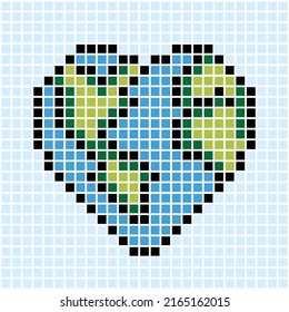 Pixel earth globe for cross stitch patterns. Illustration of Mosaic Eco Earth Vector