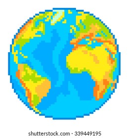 Pixel Earth globe high detailed isolated vector
