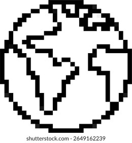 Pixel Earth planet icon vector, a retro-style representation of our world for global themes, environmental topics, or nostalgic digital interfaces. Ideal for gaming, maps, or eco-friendly designs.