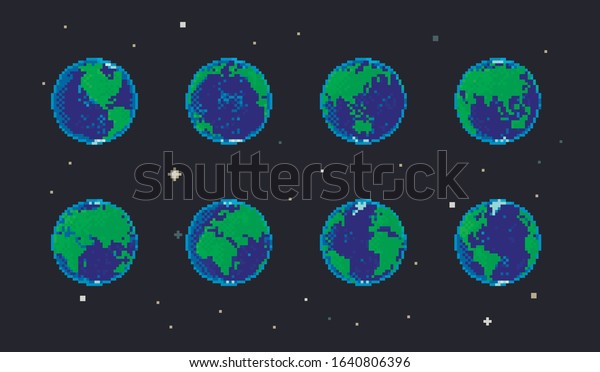 Pixel Earth Set Rotation Animation Isolated: เวกเตอร์สต็อก (ปลอดค่า ...