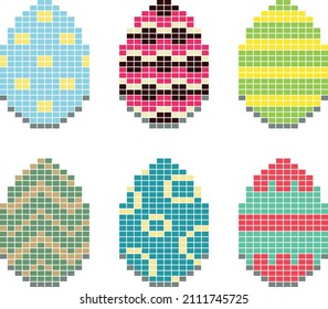 Pixel Easter eggs. Set of vector images of mosaic pixel Easter eggs assembled from rectangular tiles