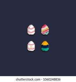 Pixel easter eggs set. white, pink, blue egg. easter festival 8 bit art vector illustration.