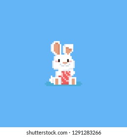 Pixel easter rabbit with pink easter egg.8bit.