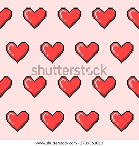 pixel editable heart love seamless vector for retro romantic themes. Ideal for 8-bit game backgrounds, nostalgic Valentine cards, and digital prints. Symbolizes classic affection and digital passion.