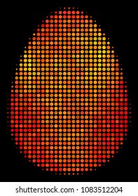 Pixel egg icon. Bright pictogram in hot color tints on a black background. Vector halftone concept of egg symbol constructed of spheric dots.