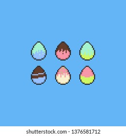 Pixel egg icon set. 8bit.easter day.