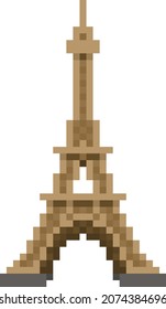 Pixel Eiffel Tower - vector, isolated