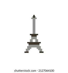 Pixel Eiffel Tower - vector, isolated. Paris sign. 8-bit pixel eiffel tower image. Building in illustration of vector art of pixels. tower in france for game assets.
