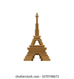 Pixel Eiffel tower.Paris France landmark .8 bit travel icon vector.
