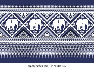 Pixel Elephant pattern Geometric  ethnic pattern . Elephant cross-stitch work. Design for cross stitch  ethnic fabric motif 
Embroidery textile ornamentation. Hand stitched pattern. 