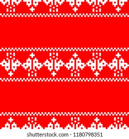 Pixel embroidery Christmas pattern seamless. New Year Vector Background