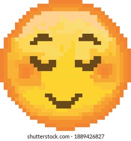 Pixel Emoji. Emoticon. Vektorlächelnd Gesicht. Lächelndes Gesicht. Fröhlich. Cute Emoticon einzeln auf weißem Hintergrund.