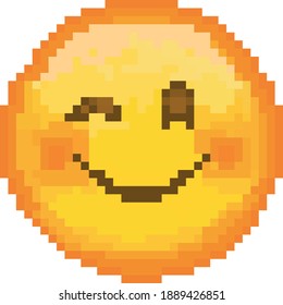 Pixel emoji. emoticon. Vector smiling face. Smiling face. Happy. Cute emoticon isolated on white background.
