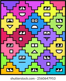 Pixel emoticon patterns are colorful and full of expression
