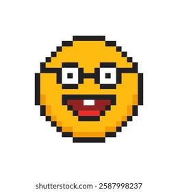 Pixel emotion face of nerd, 8 bit face with emotion of nerd.