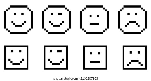 Pixel emotions in flat style. Design element. Pixel icons. Sad face. Face symbol. Vector illustration. stock image. 