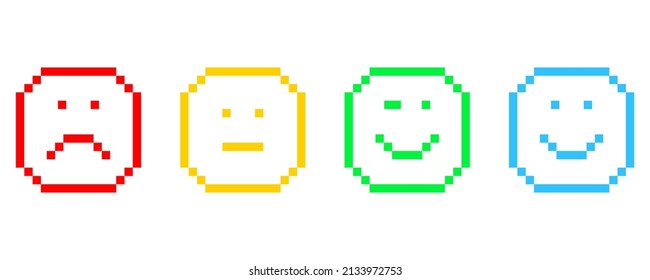 Pixel emotions in flat style. Design element. Pixel icons. Sad face. Face symbol. Vector illustration. stock image. 