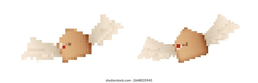 Pixel envelope wing icon in mosaic art style shows a playful, retro design with a classic look.