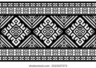 Pixel ethnic pattern, Cross Stitch. Geometric ethnic patterns. Design for Textile, Fabric, Clothing, Tile, Wall Art, Background, Wallpaper.