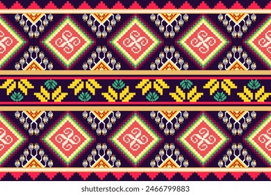 Pixel ethnic pattern oriental traditional. design fabric pattern textile African Indonesian Indian seamless Aztec style abstract vector illustration for print clothing, texture, fabric, wallpaper, dec