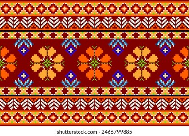 Pixel ethnic pattern oriental traditional. design fabric pattern textile African Indonesian Indian seamless Aztec style abstract vector illustration for print clothing, texture, fabric, wallpaper, dec