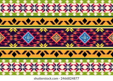 Pixel ethnic pattern oriental traditional. design fabric pattern textile African Indonesian Indian seamless Aztec style abstract vector illustration for print clothing, texture, fabric, wallpaper, dec