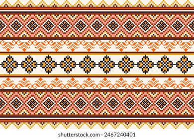 Pixel ethnic pattern oriental traditional. design fabric pattern textile African Indonesian Indian seamless Aztec style abstract vector illustration for print clothing, texture, fabric, wallpaper, dec