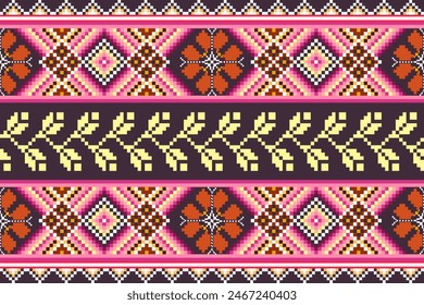 Pixel ethnic pattern oriental traditional. design fabric pattern textile African Indonesian Indian seamless Aztec style abstract vector illustration for print clothing, texture, fabric, wallpaper, dec