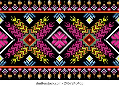 Pixel ethnic pattern oriental traditional. design fabric pattern textile African Indonesian Indian seamless Aztec style abstract vector illustration for print clothing, texture, fabric, wallpaper, dec