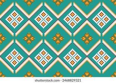 Pixel ethnic pattern oriental traditional. design fabric pattern textile African Indonesian Indian seamless Aztec style abstract vector illustration for print clothing, texture, fabric, wallpaper, dec