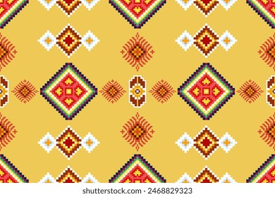 Pixel ethnic pattern oriental traditional. design fabric pattern textile African Indonesian Indian seamless Aztec style abstract vector illustration for print clothing, texture, fabric, wallpaper, dec