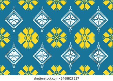 Pixel ethnic pattern oriental traditional. design fabric pattern textile African Indonesian Indian seamless Aztec style abstract vector illustration for print clothing, texture, fabric, wallpaper, dec