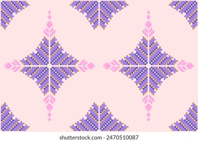 Pixel ethnic pattern oriental traditional. design fabric pattern textile African Indonesian Indian seamless Aztec style abstract vector illustration for print clothing, texture, fabric, wallpaper, dec