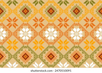 Pixel ethnic pattern oriental traditional. design fabric pattern textile African Indonesian Indian seamless Aztec style abstract vector illustration for print clothing, texture, fabric, wallpaper, dec