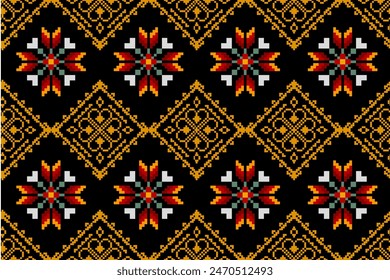 Pixel ethnic pattern oriental traditional. design fabric pattern textile African Indonesian Indian seamless Aztec style abstract vector illustration for print clothing, texture, fabric, wallpaper, dec