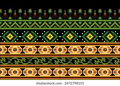 Pixel ethnic pattern oriental traditional. design fabric pattern textile African Indonesian Indian seamless Aztec style abstract vector illustration for print clothing, texture, fabric, wallpaper, dec