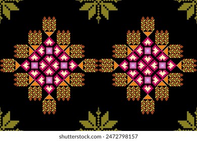 Pixel ethnic pattern oriental traditional. design fabric pattern textile African Indonesian Indian seamless Aztec style abstract vector illustration for print clothing, texture, fabric, wallpaper, dec