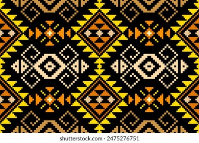 Pixel ethnic pattern oriental traditional. design fabric pattern textile African Indonesian Indian seamless Aztec style abstract vector illustration for print clothing, texture, fabric, wallpaper, dec