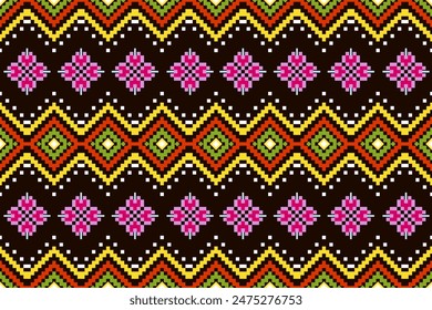 Pixel ethnic pattern oriental traditional. design fabric pattern textile African Indonesian Indian seamless Aztec style abstract vector illustration for print clothing, texture, fabric, wallpaper, dec