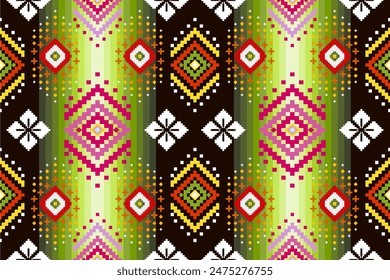 Pixel ethnic pattern oriental traditional. design fabric pattern textile African Indonesian Indian seamless Aztec style abstract vector illustration for print clothing, texture, fabric, wallpaper, dec