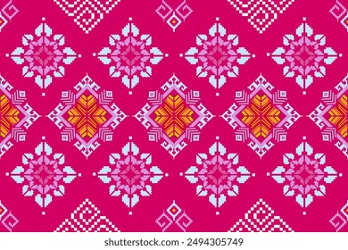 Pixel ethnic pattern oriental traditional. design fabric pattern textile African Indonesian Indian seamless Aztec style abstract vector illustration for print clothing, texture, fabric, wallpaper, dec