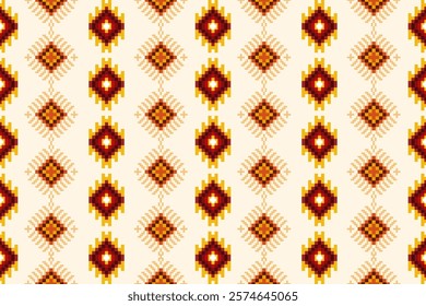 Pixel ethnic  pattern oriental traditional. Design fabric pattern textile African, Aztec African America Indian seamless. Floral pixel art pattern on navy background  vector illustration